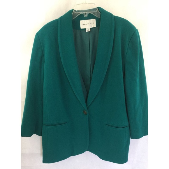 Summit Hill Sz 14 Blazer Jacket Career Green Wool Cashmere Blend 1 Button Lined - Picture 6 of 7